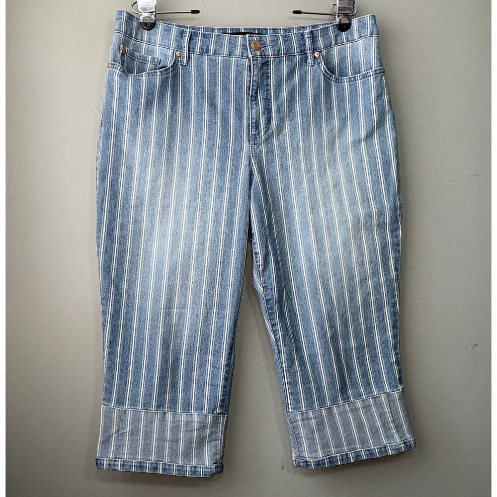Bandolino Mandie Skimmer Size 14 Striped Denim Blue Jeans Capris Bermuda Cropped